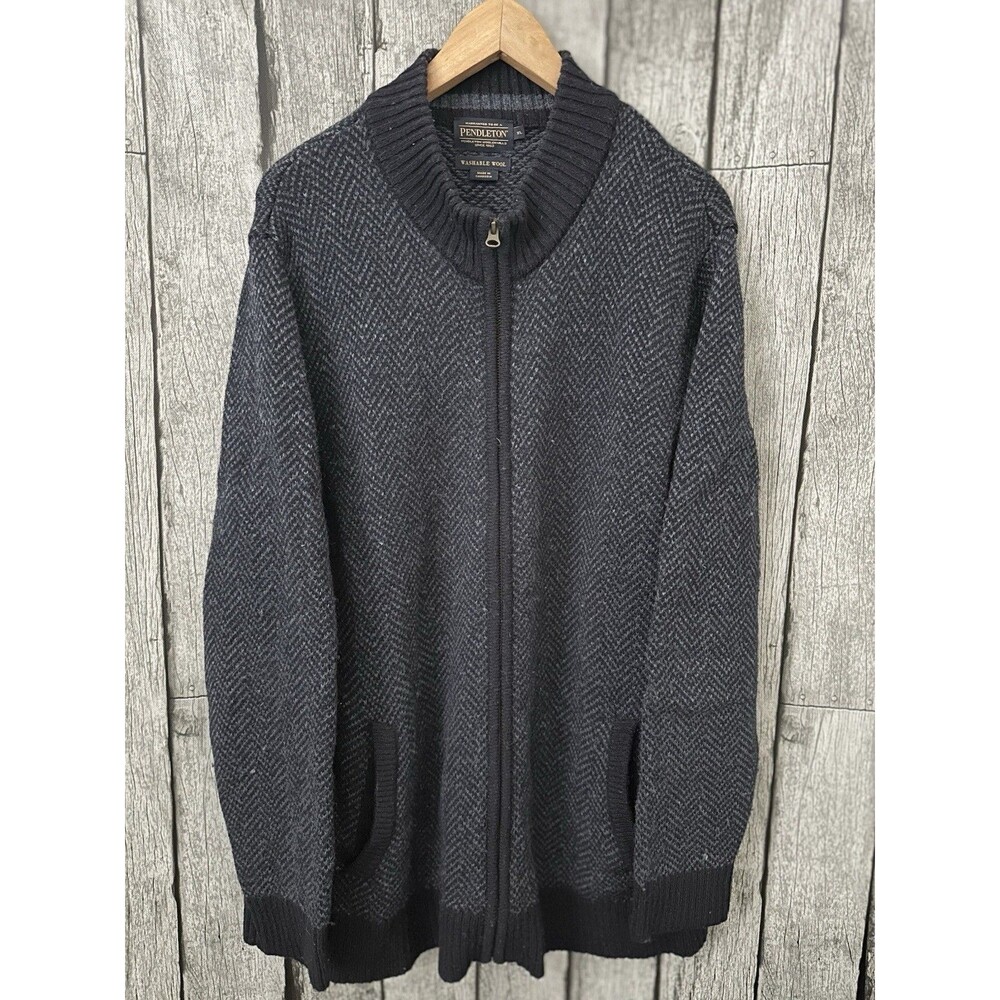 Pendleton Shetland Wool Sweater Mens XL Full Zip Washable Blue Fisherman Jacket